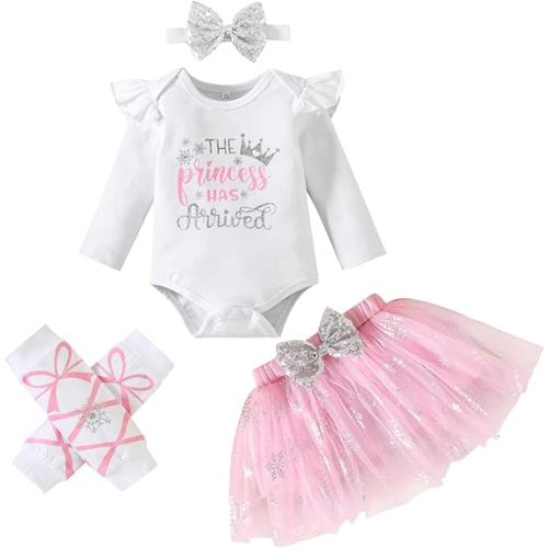 Newborn Baby Girl Outfits Infant Letter Print Romper+Tutu Skirt+Headband+Legging Warmer Coming Home Clothes Set