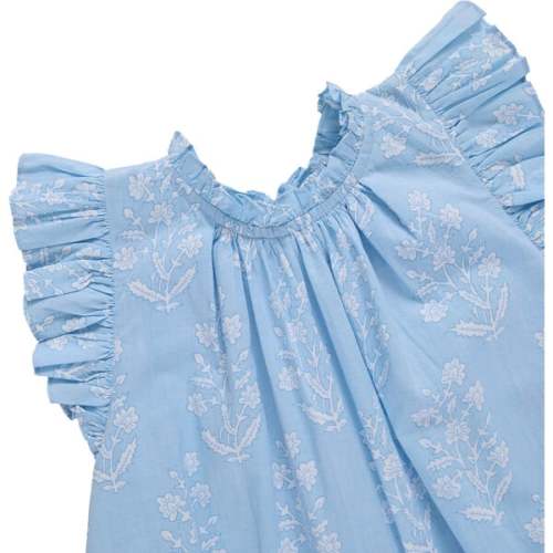 Baby Girls Harper Bubble, Blue Dewdrop Block Print - Pink Chicken | Maisonette