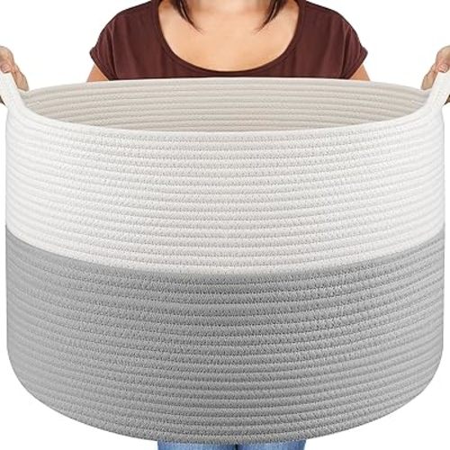 Maliton XXXLarge Blanket Basket Living Room - 22" x 22" x 14" Cotton Rope Baskets for Storage - Large Woven Basket for Toys, Towels, Pillows, Clothes- Rope Laundry Hamper with Handles - Nursery Bin