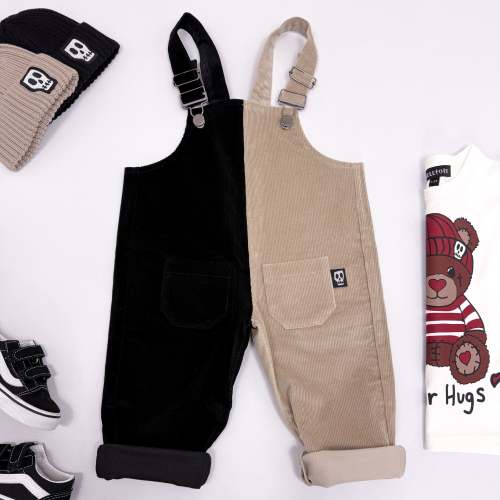 Kids Corduroy Dungarees - Half Grey & Half Black - Not So Basic Basics – Skeletots