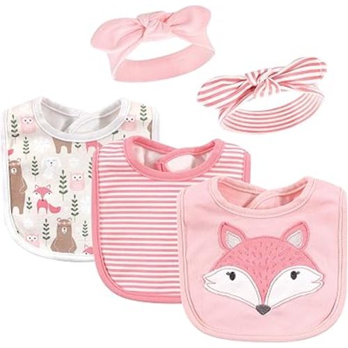 Hudson Baby Unisex BabyCotton Bib and Headband or Caps Set