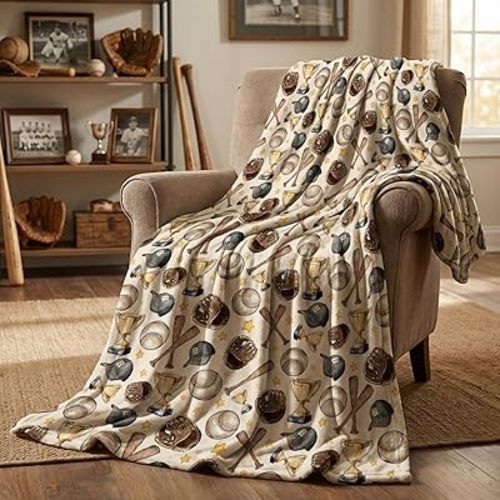 Horaldaily Baseball Flannel Blanket Throw, Brown Baseball Sport Soft Fuzzy Plush Cozy Fleece Blankets for Couch Sofa Bed Lounging, Ideal Gifts for Kids Teenagers Adults Self, 50x60