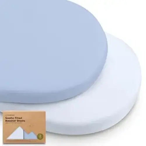2-Pack Organic Baby Bassinet Sheets Boys, Girls - 100% Cotton Bassinet Mattress Sheets Compatible with Halo Bassinest Swivel Sleeper, Graco, Baby Delight, Universal Bassinet Fitted Sheets (Blue Flax)