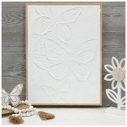 White Textured Butterflies Canvas Wall Decor