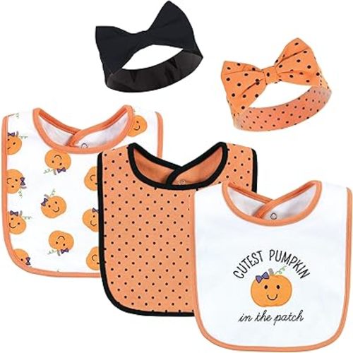 Hudson Baby Unisex BabyCotton Bib and Headband or Caps Set