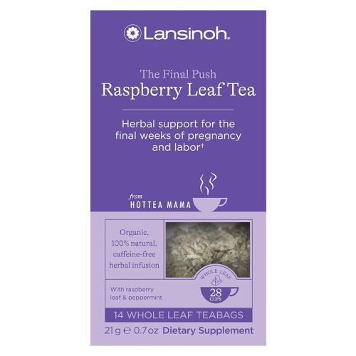 Lansinoh + HotTea Mama Final Push Tea - Red Raspberry Leaf Tea for Labor & Delivery Prep, Peppermint Flavor, Caffeine-Free, Sugar-Free, Pregnancy Must Have, 14 Tea Sachets