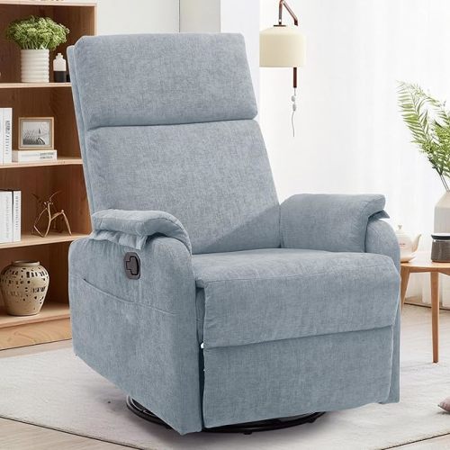 Recliner Chairs, Swivel Rocking Recliner Chair for Adults, Glider Rocking Chair, Small Nursery Chair Recliner for Living Room, Reclining with Modern-Designed Armrests, Chenille, Blue