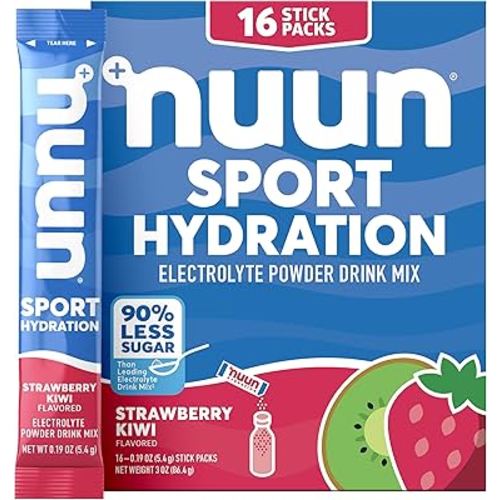 Nuun Sport Electrolyte Powder Packets with Magnesium, Calcium, Potassium, Chloride, and Sodium, Hydration Packets for On-the-Go, Strawberry Kiwi Flavor, Gluten Free & Vegan, 16 Single Servings