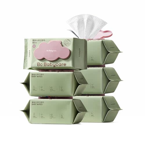 Bc Babycare Cloud Moist Baby Wipes, Thick & XL, 99% Water, Ultra-Hydrating, Unscented, Hypoallergenic for Sensitive Skin, Biodegradable, 6 Flip-Top, 480 Count