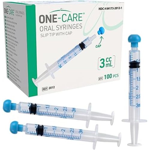 ONE-CARE 3ml Oral Syringe with Cap - Sterile, Individually Wrapped - 100 Syringes, Slip Tip, Uses include oral administration of medicine for infants, adults and animals