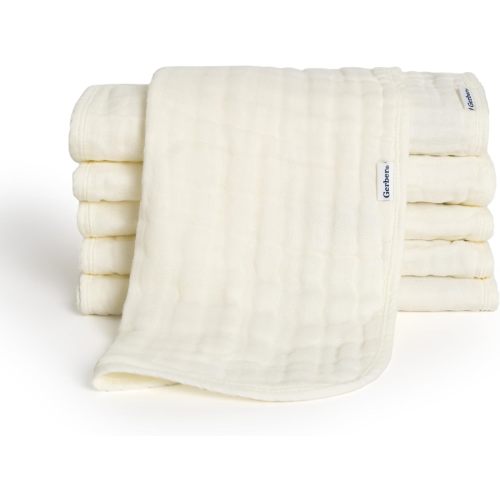 Gerber Baby Unisex Muslin Burp Cloths 6-Pack, Vanilla, Large Size 20" x 10"