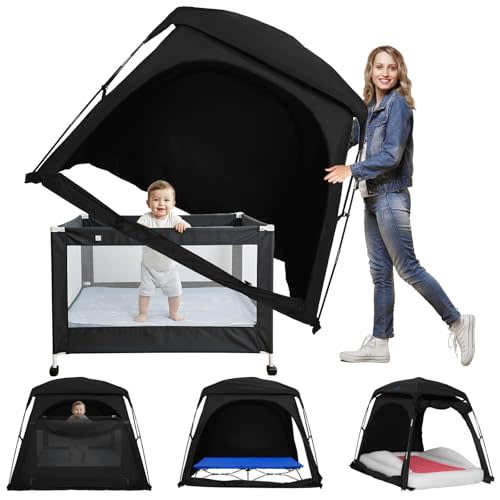 KNOCLOC Blackout Sleep Tent for Pack and Play, Toddler Travel Bed, Kids Air Mattress & Cot, CPC Certified Baby Sleep Pod with Fan Pouch Breathable Portable & Easy Setup