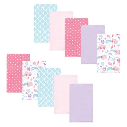 Luvable Friends Hudson Baby Cotton Poly Flannel Burp Cloths 10pk, Purple Mermaid