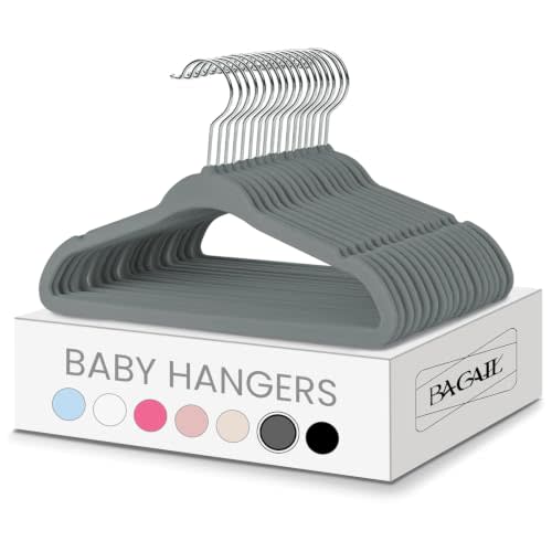 BAGAIL 50 Pack Kids Velvet Hangers 11 Inches Children's Clothes Hangers Non-Slip Baby Hangers for Infant/Toddler (Grey)