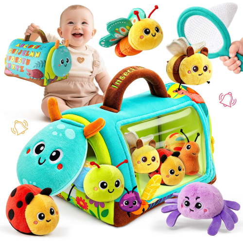 Baby Toys 6-12 Months, Sensory Stuffed Animals Toys for Baby & Toddlers with Rattles, Crinkles, Squeak & Mirror, Toys for 1 Year Old Boy Girl Gifts