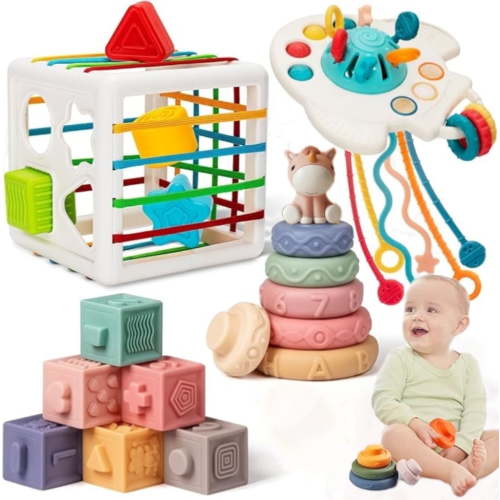 Premium Baby Toys for 6-18 Months, 4 in 1 Montessori Toys Set, Educational Learning Toys for Toddlers 1-3 Years Old Trendy Babies Gifts for Boys & Girls