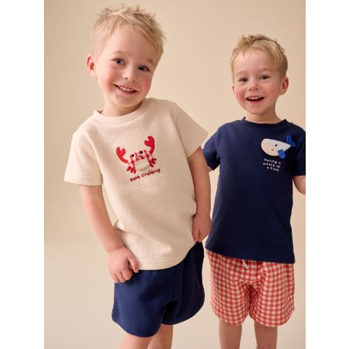 Navy/Cream Padded Sea Animals Short Sleeve T-Shirt and Shorts Set 2 Pack (3mths-7yrs)