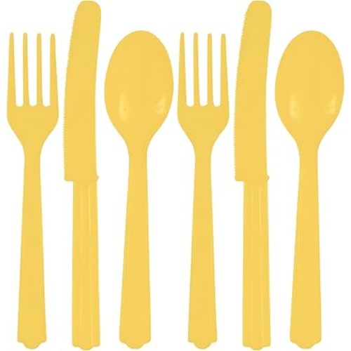 Assorted Sunhine Yellow Plastic Cutlery (Pack of 24) - Elegant, Durable & Disposable Party Supplies for Every Occasion