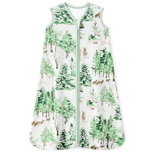 Unnivoll Baby Sleep Sack 0-6 Months 100% Cotton Lightweight 0.5 TOG Wearable Blanket Baby Sleep Bag with 2-Way Zipper for Newborn Infant Green Pine Tree