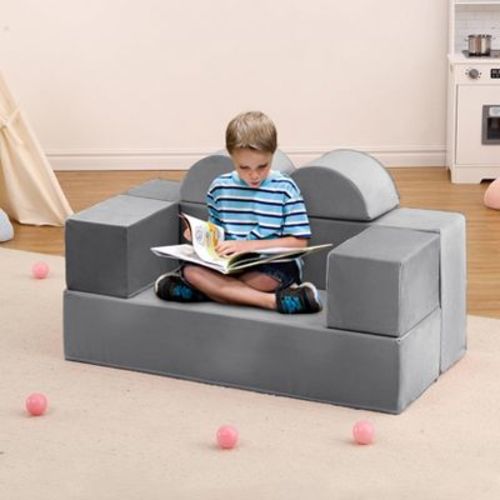 Kids Couch, Modular Foam Play Sofa Set with Detachable Cushions - Convertible for Bedroom Playroom