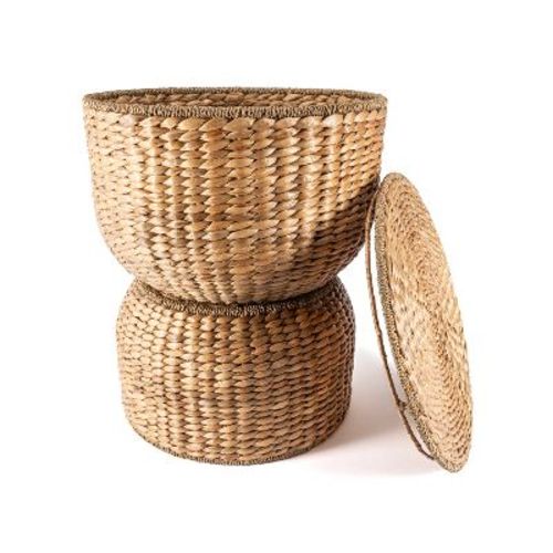 happimess Bhola 18" Hourglass Handwoven Hyacinth Storage Accent Table with Lid