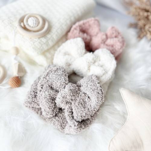 Fuzzy Teddy Bear Bow Headband: Soft Baby Headwrap
