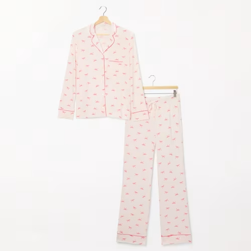 Piped Pajama Pant Set, Holiday Bows