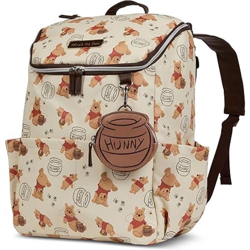 Disney Diaper Bag Backpack with Changing Pad Winnie the Pooh – 16” Nylon Baby Bag for Parents, Insulated Bottle Holders, Multiple Storage Pockets