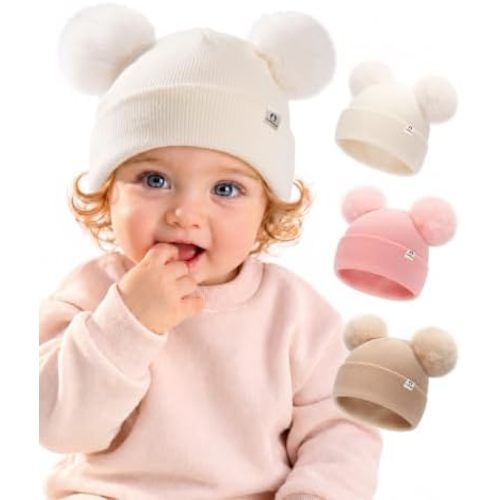FURTALK Baby Beanie Infant Newborn Toddler Winter Hat Double Pom Pom Warm Knit Cap for Girls Boys