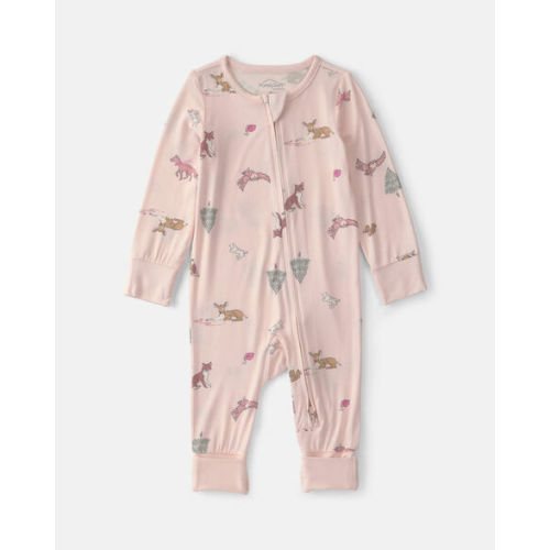 Baby Girl Woodland PurelySoft™ 2-Way Zip Sleep & Play Pajamas - Pink | Carter's
