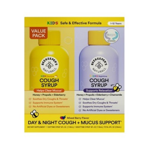 Beekeeper's Naturals Kids' Cough and Mucus Support Day/Night Liquid Combo Pack - Mixed Berry - 8 fl oz