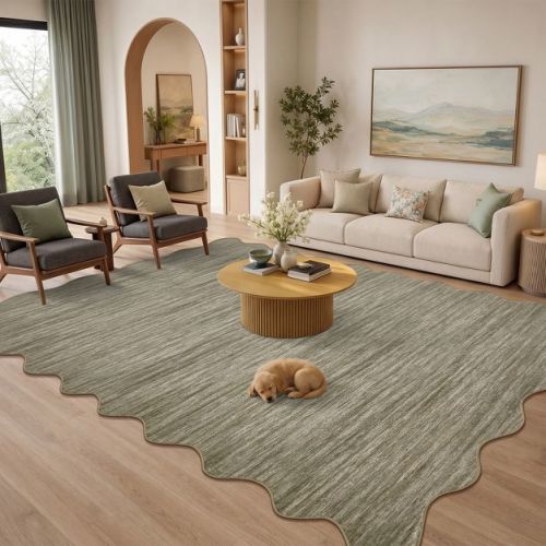 8'x10' Scalloped Area Rug, Modern Washable Rugs for Living Room Bedroom, Soft Indoor Non-Slip Low Pile Carpet for Kitchen Hallway Home Decor
