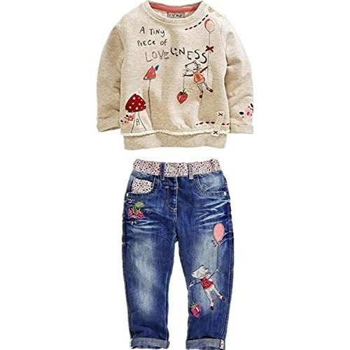 LUKYCILD Toddler Girl Clothes 3t Girl Clothes Baby Girl Long Sleeve Floral Top+Jean Pants Outfit Set