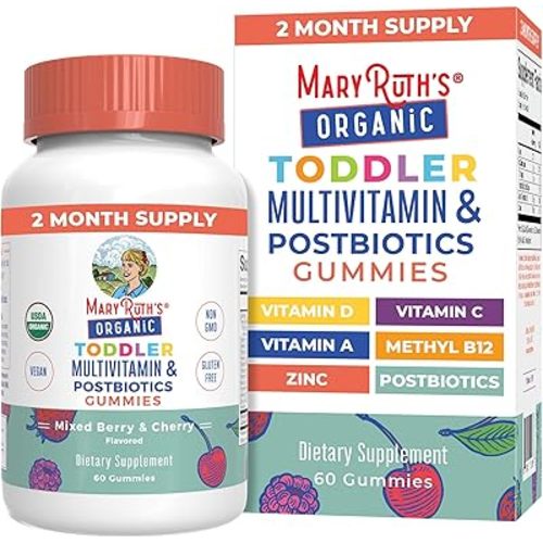 MARYRUTH'S Organic Toddler Multivitamin Gummies + Postbiotics, 60 Servings
