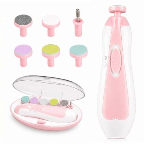 Baby Electric Nail Trimmer Kit with Light, Quiet Operation, 6 Interchangeable Heads for Gentle Precise Baby Nail Care and Polishing Baby Nail Trimmer
