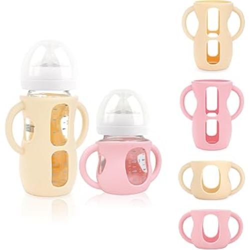 4-Pack Silicone Sleeves for Philips Avent Glass Bottles, BPA-Free Drop-Resistant Baby Bottle Sleeves with Handles, Compatible with Philips Avent Natural Glass Baby Bottles (4 & 8 oz)