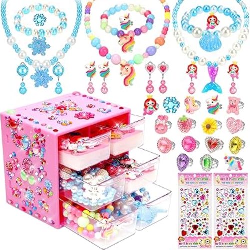 Jewelry Toys-for-Girls,Toddler Girl Toys Age 6-8,Lovely Rings Earrings Kids-Toy for 3 4 5 6 7 Year Old Girls,Play Jewelry Princess Toy for Dress Up,Halloween Birthday Unicorns-Gifts-for-Girl