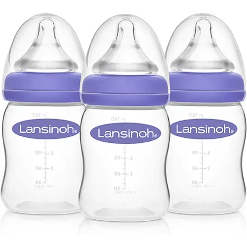 Lansinoh Anti-Colic Baby Bottles for Breastfeeding Babies, 5 Ounces, 3 Count, Includes 3 Slow Flow Nipples, Size S