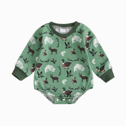 UngA Duck Hunting Infant Baby Boy Clothes Long Sleeve Mallard Duck Sweatshirt Romper Bodysuit Fall Winter Spring Outfit（Green,0-3 Months）