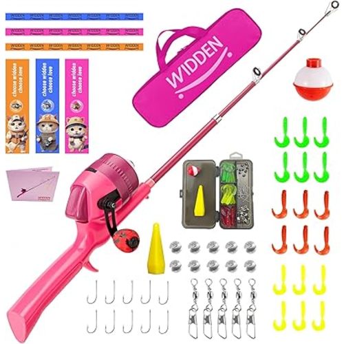 Kids Fishing Pole, Telescopic Fishing Rod, Toddler Collapsible Fishing Rod and Reel Combo with Tackle Box, Fishing Line, Bobber, and Soft Lures for Boy, Girl, Youth, Beginner, Over 4 Years Old
