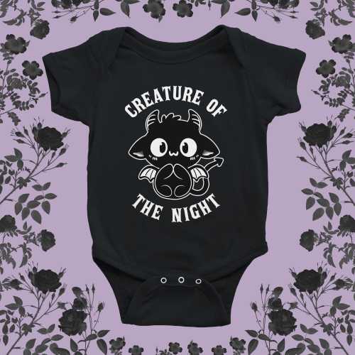 Creature of the Night Baby Bodysuit, Adorable Gender Neutral Baby Clothes, Gothic Baby, Fashion Outfit 05