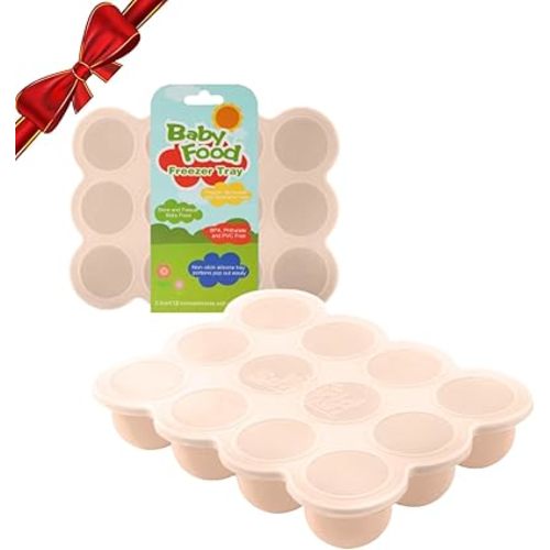 Samuelworld Baby Food Storage Container, 12 Portions x 2.5oz - BPA Free Silicone Freezer Tray with Clip-On Lid for Breast Milk Storage, Homemade Baby Food, Vegetable & Fruit Purees - Brown