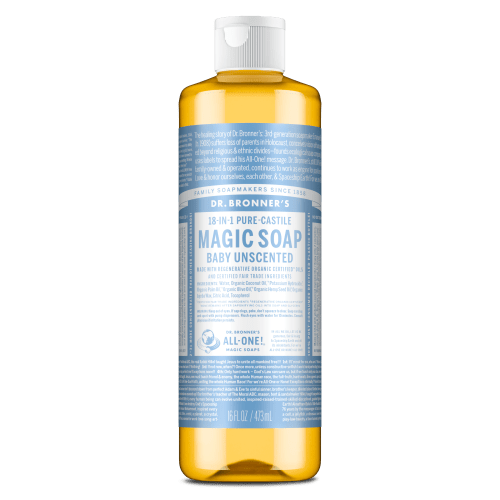 Dr. Bronner's Magic Soap - Baby Unscented - Pure-Castile Liquid Soap - 16 fl oz - for Face, Body Wash, Hands