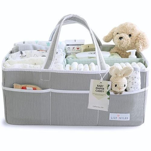 Lily Miles Baby Diaper Caddy Organizer - Large Tote Bag for Newborn essentials Boy or Girl - Baby Shower Basket - Nursery Must Haves - Registry Favorites - Newborn Caddie Car Organizer