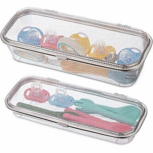 2-Pack Stainless Steel Dishwasher Basket Set for Small Items, Utensil Mesh Drain for Bottle Parts, Pacifiers, Scoops and Chopsticks