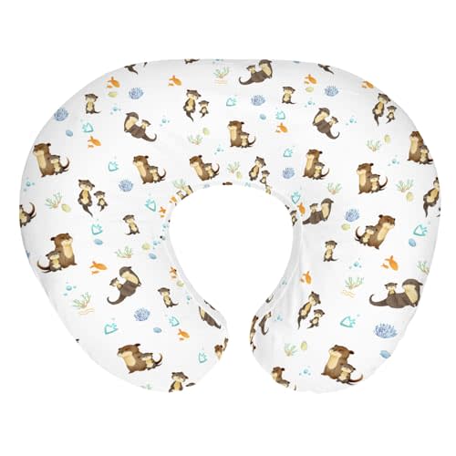 Cute Otters Family Baby Nursing Pillow Covers for Boy Girl Sea Otters Fishes Corals Conches Nursery Pillowcase for Breastfeeding Pillows Ocean Animals Soft Stretchy Slipcovers for Newborn Infant