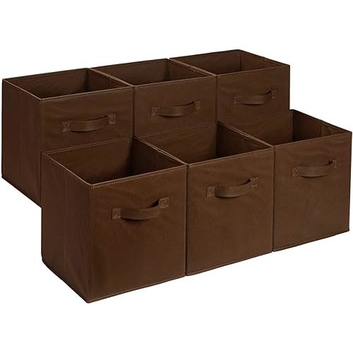 Amazon Basics Cube Organizer Storage Bins Handles, Collapsible Fabric, Pack of 6, 13"x13"x13", Brown