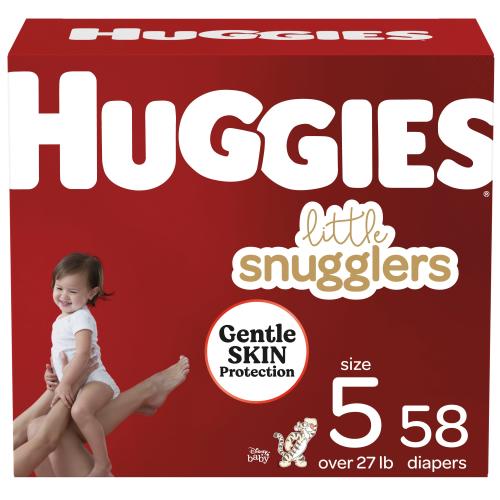 Huggies Little Snugglers Size 5 Baby Diapers, 58 Ct for Gentle Skin Protection