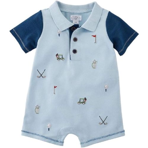 Mud Pie Baby Boys' Golf Pique Schiffly Romper