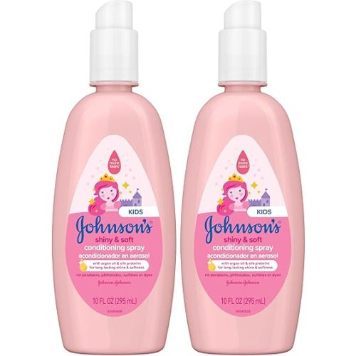 Johnson's Kids Shiny & Soft Hair Conditioning Spray with Argan Oil & Silk Proteins, Tear-Free Conditioning Spray for Shine & Softness, Gentle for Toddler Haircare, 10 fl. oz (Pack of 2)